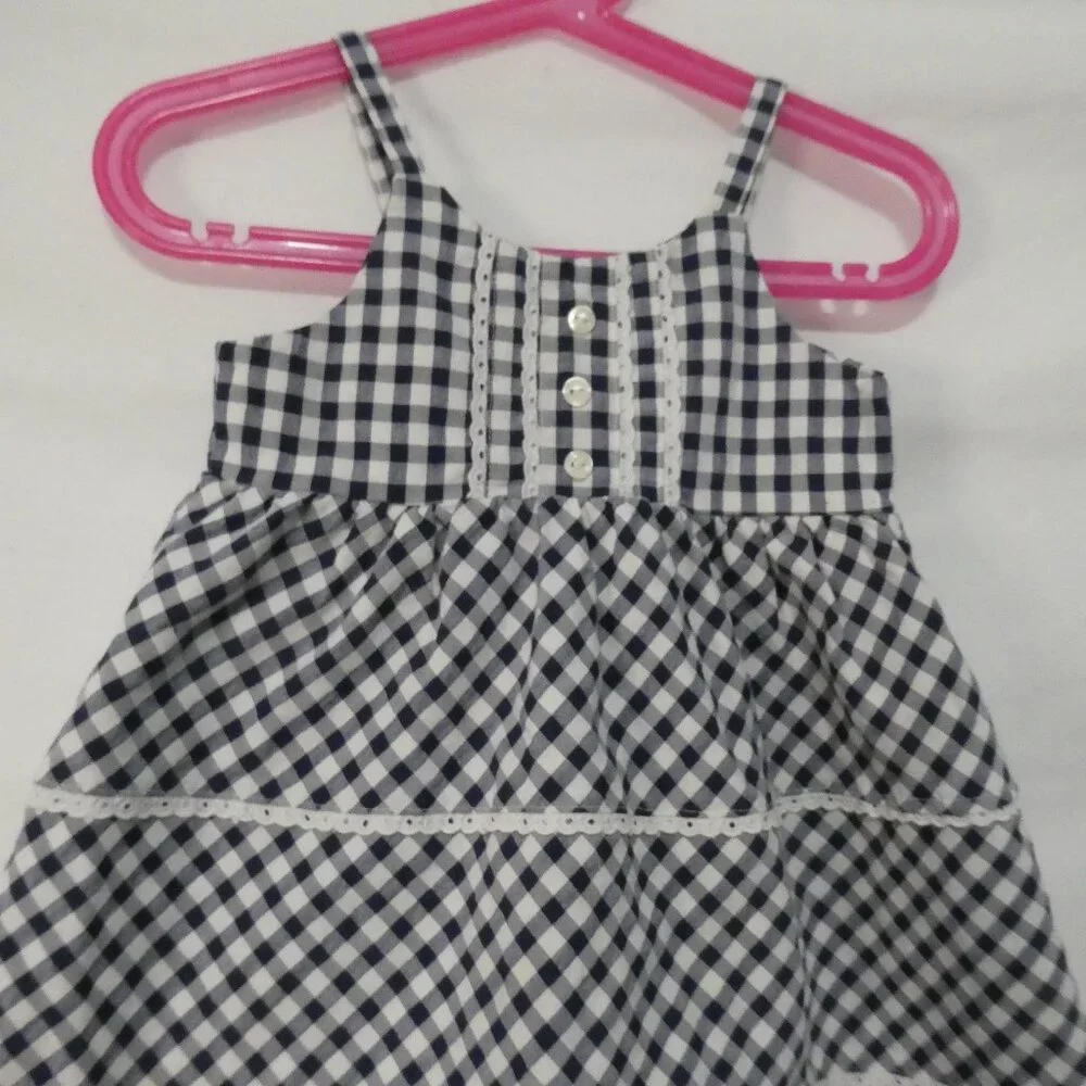GIRANDOLA 24 months Made In Portugal Blue and White Checkered Summer Dress - Picture 6 of 16